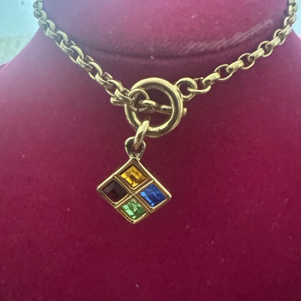 Givenchy Gold Tone Pendant Necklace with Black, Yellow, Green, and Blue Stones - Picture 2 of 7